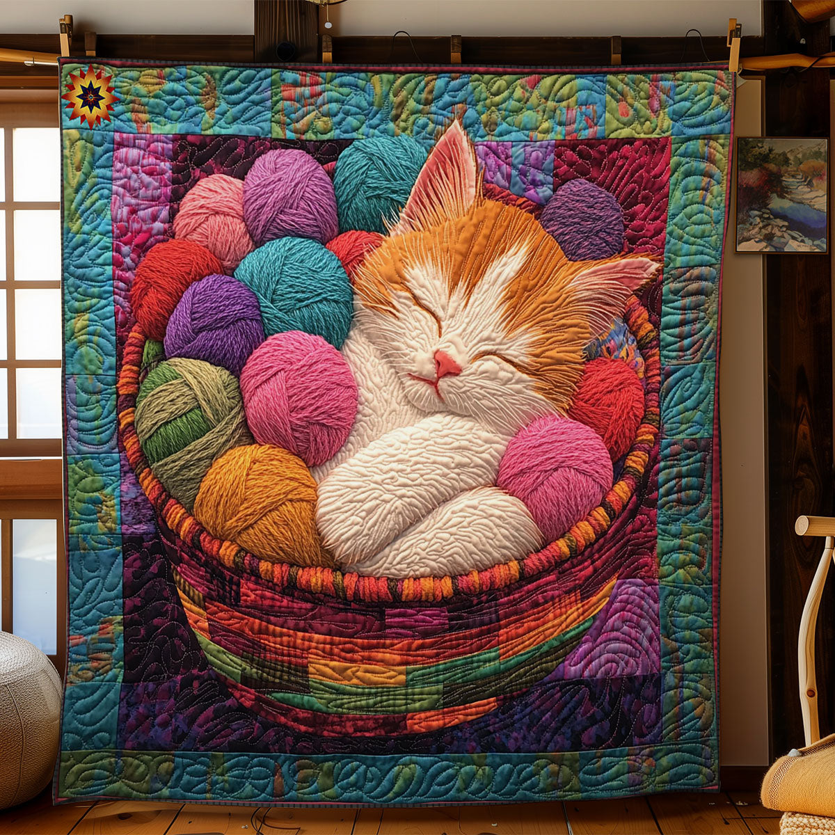 Sleeping Kitten In Yarn WY1912055CL Quilt