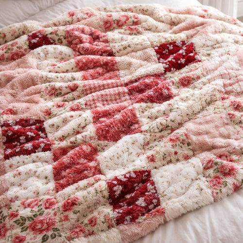 Floral Patchwork CW2801004CL Faux Fur Throw Blanket