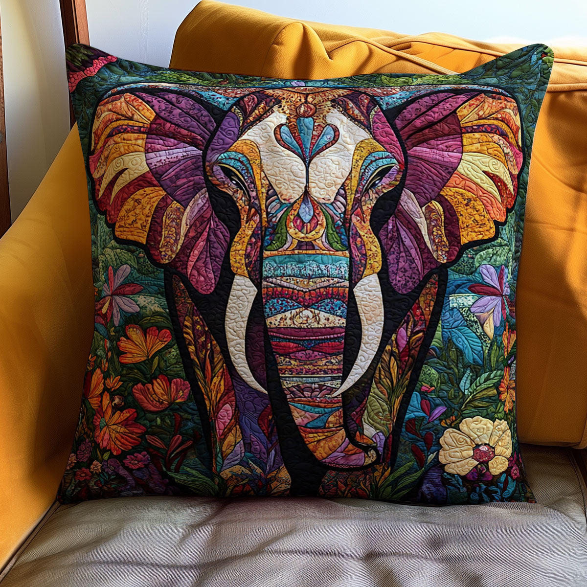 Patchwork Elephant WJ1211040CL Quilt Pillow Case