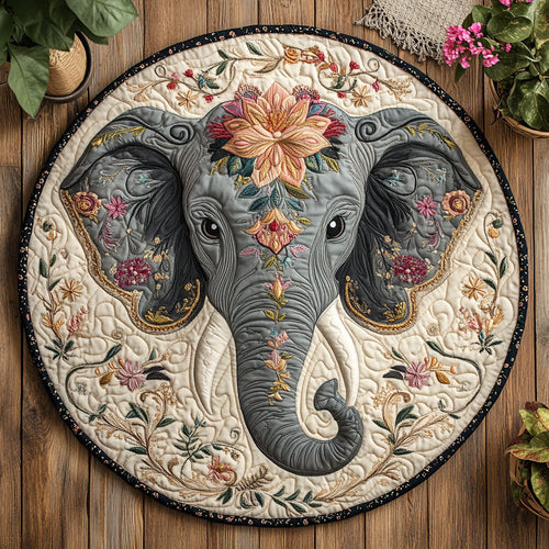 Floral Elephant CW0707020CL Quilted Round Mat