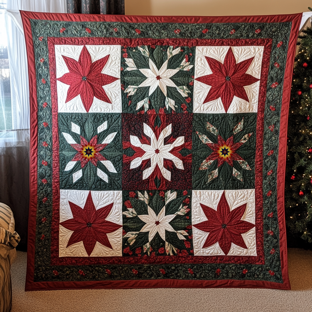 Christmas Red Poinsetti Pattern XR0111007CL Quilt