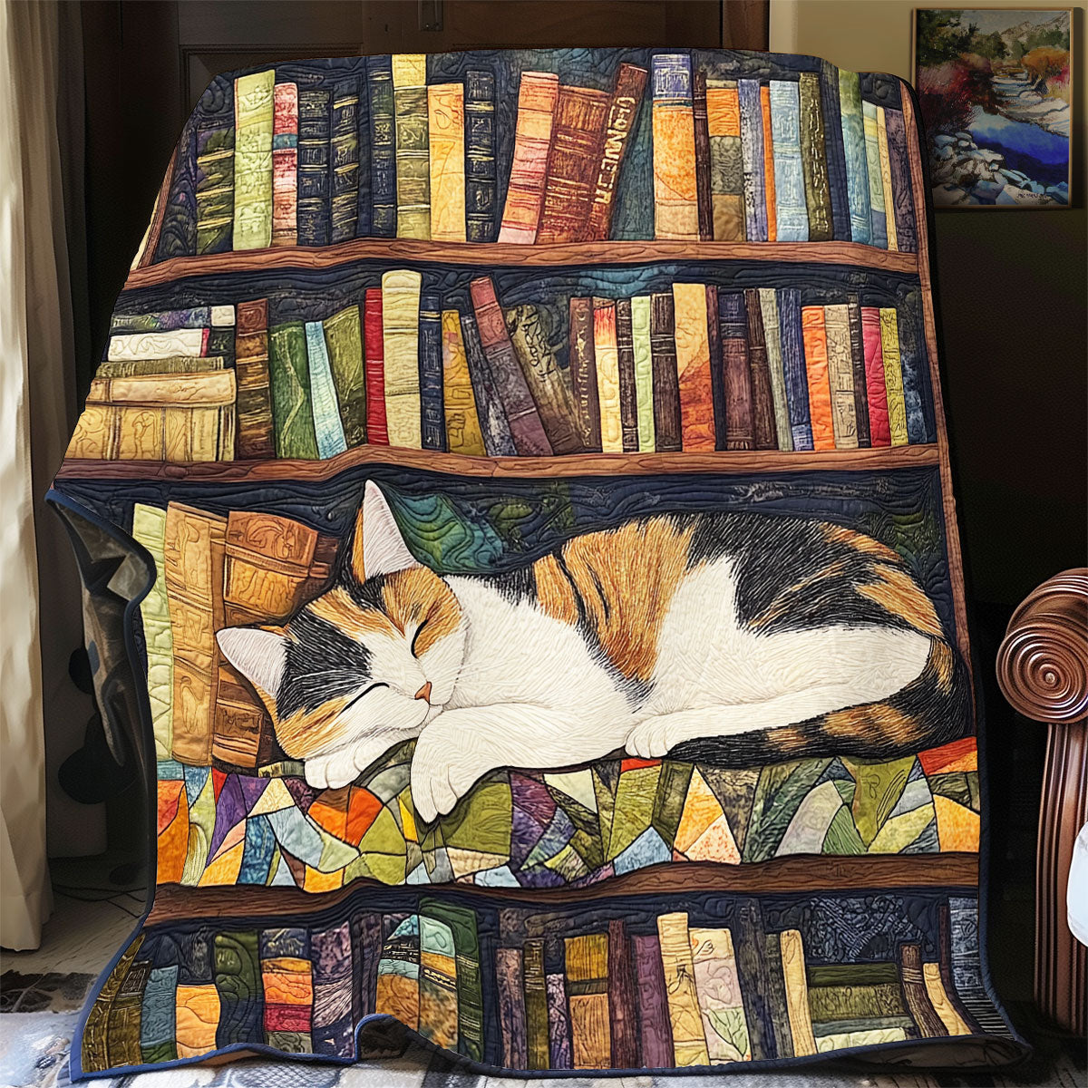 Sleeping Bookshelves Cat WY1911075CL Quilt