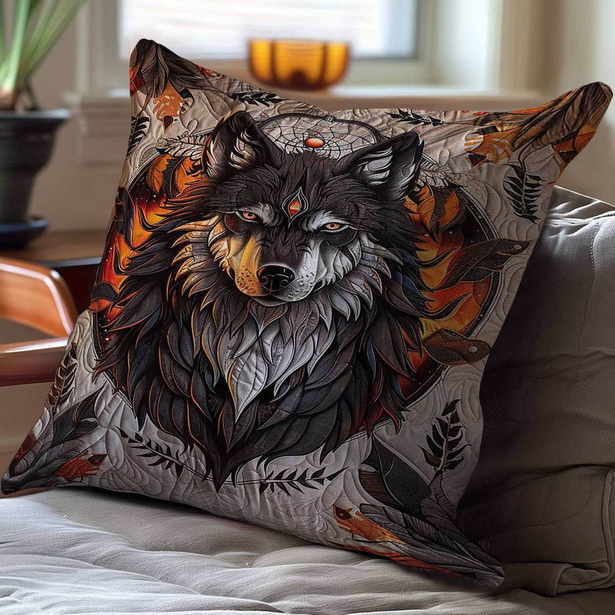 Native American Wolf WJ0810040CL Quilt Pillow Case