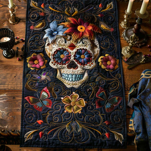 Colorful Skull WN3010096CL Quilted Table Runner