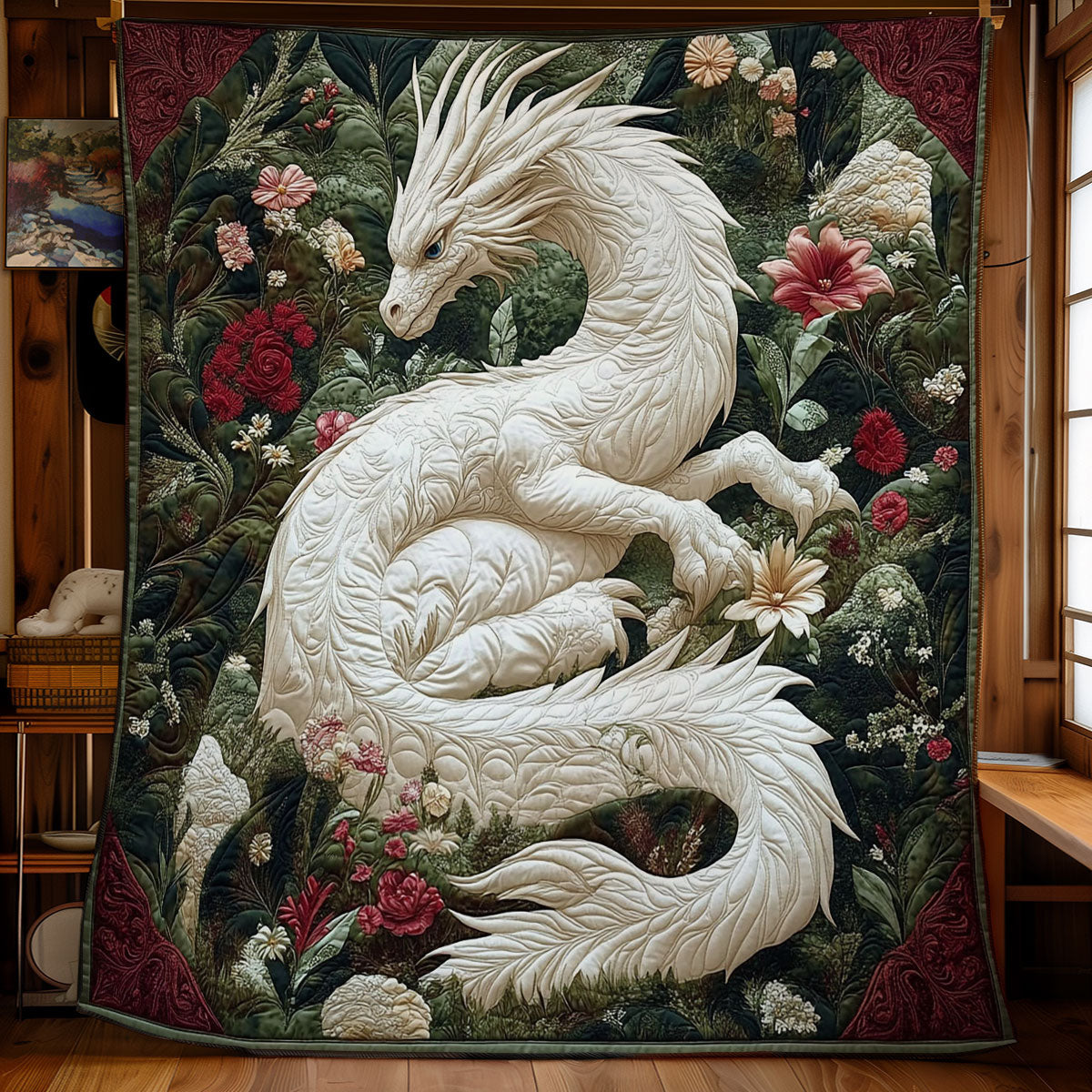 White Dragon In Garden WY1401047CL Quilt