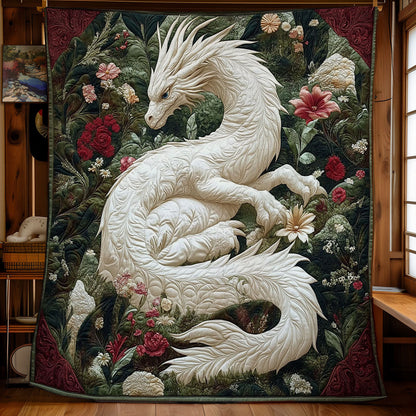 White Dragon In Garden WY1401047CL Quilt