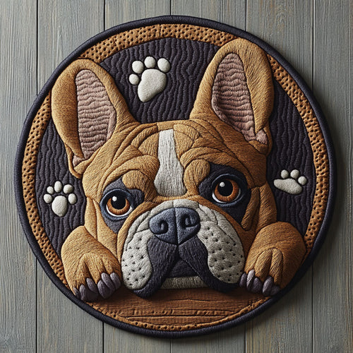 Bull Dog Begging CP1205012CL Quilted Round Mat