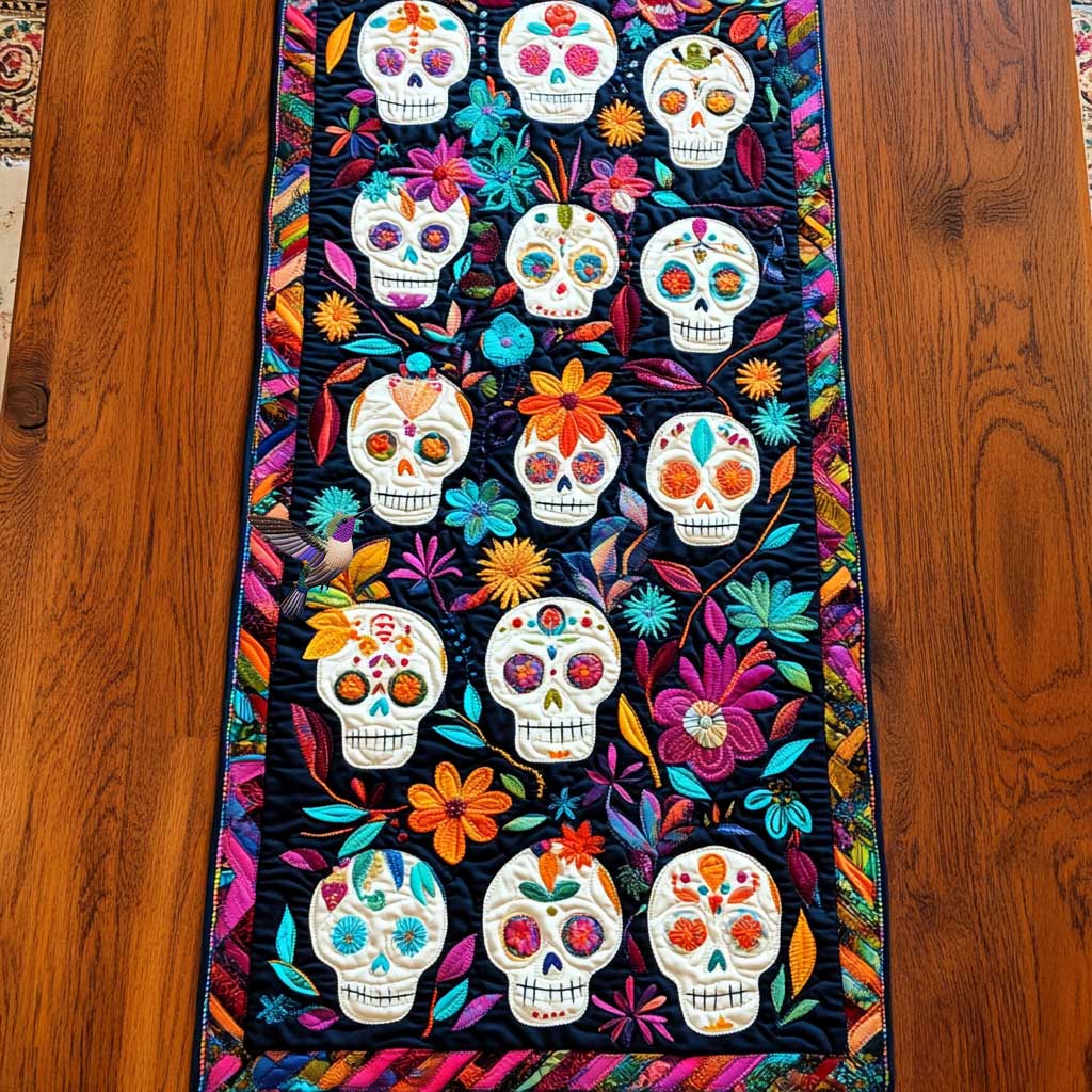 Day Of The Dead Vibrant Skulls WN2610068CL Quilted Table Runner