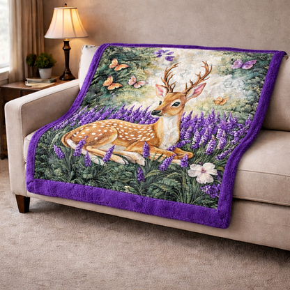Deer In Lavender Garden QA2201007CL Faux Fur Throw Blanket