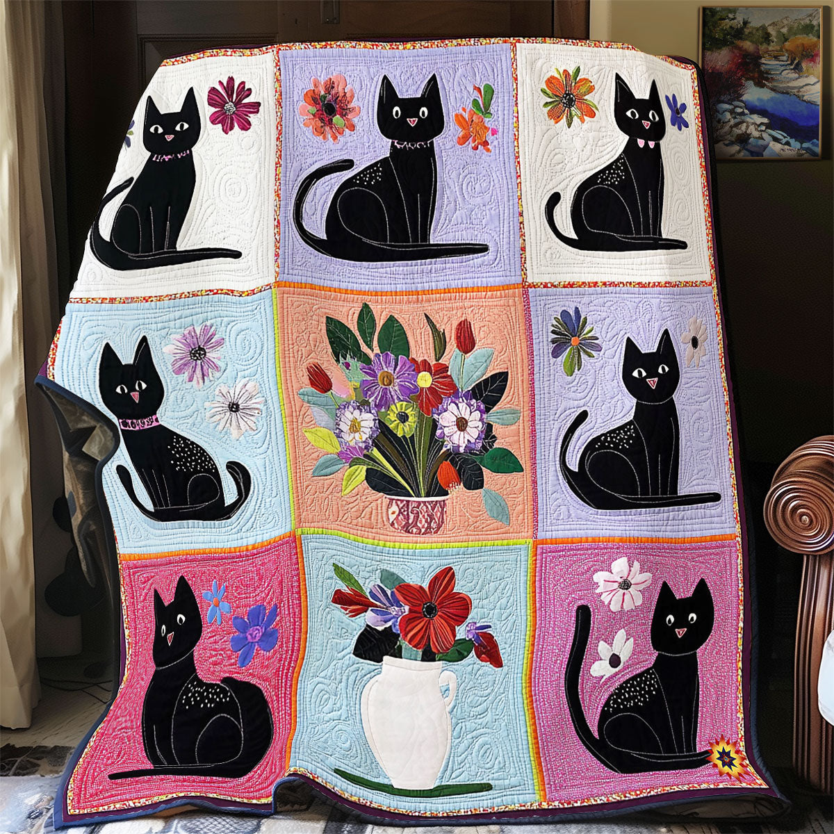 Flower Vase Black Cat WY1012036CL Quilt