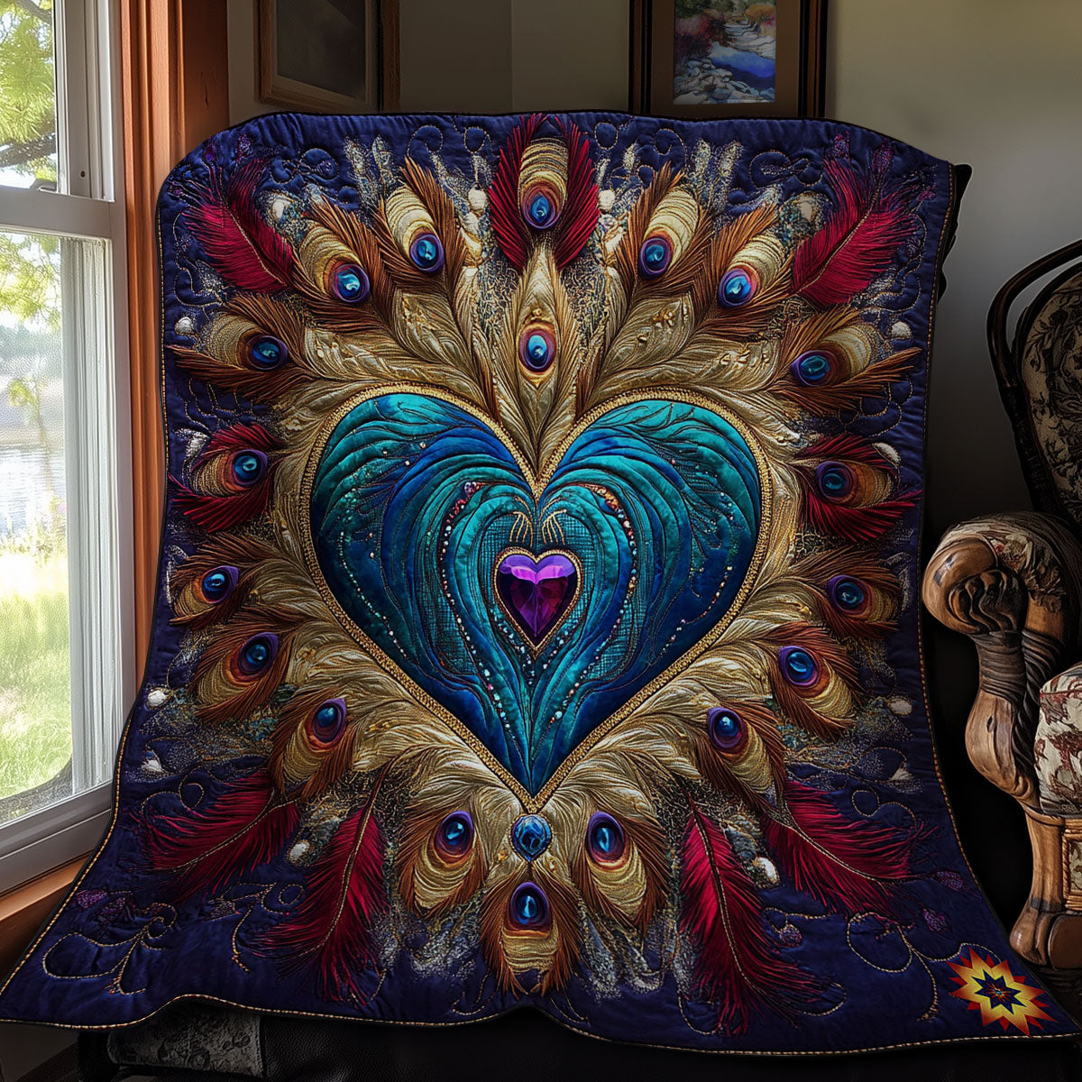 Royal Peacock Feather Heart WY1012048CL Quilt