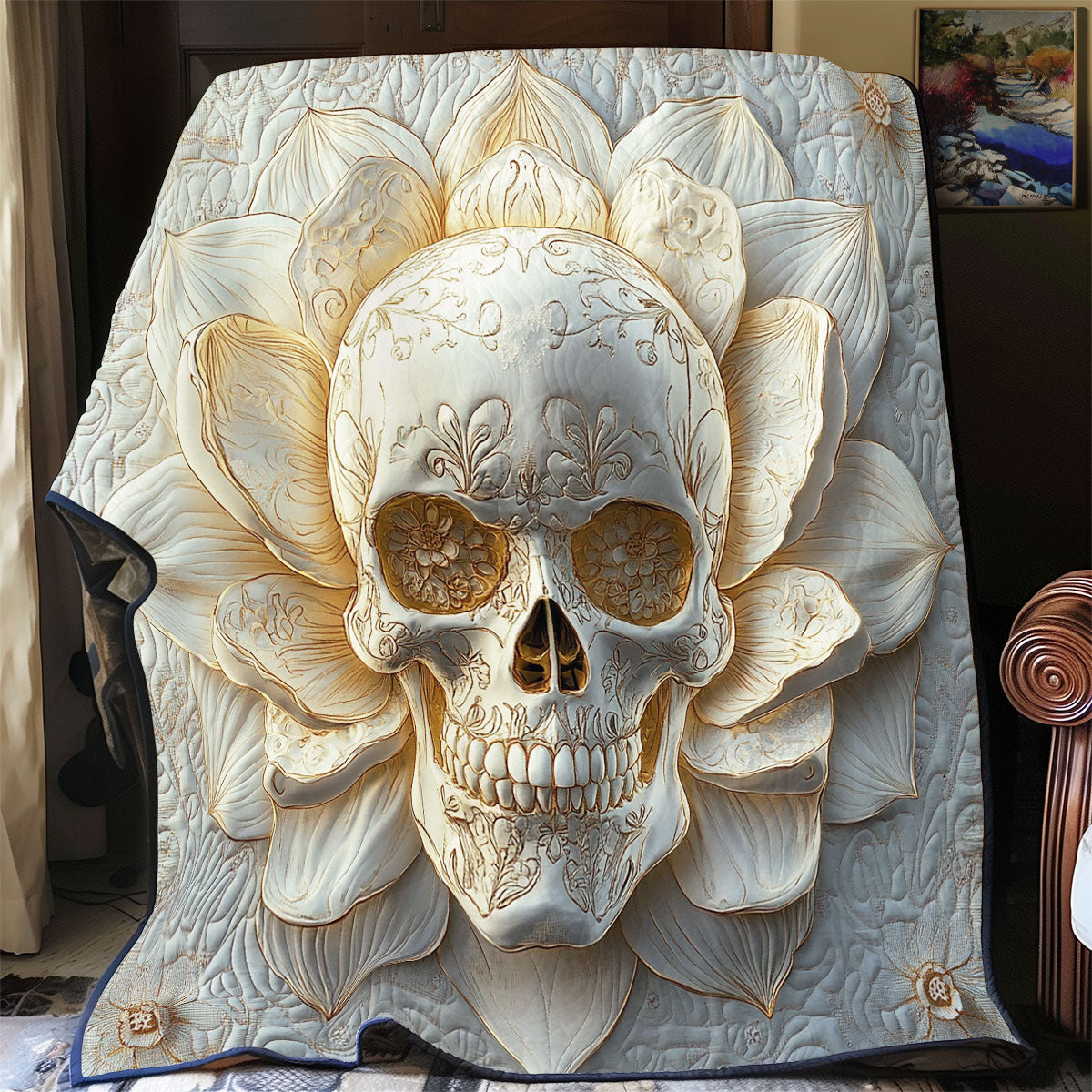 White Lotus Skull WY2011011CL Quilt