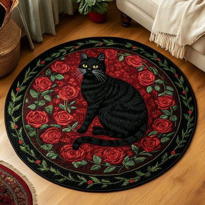 Mysterious Black Cat WP1403049CL Quilted Round Mat