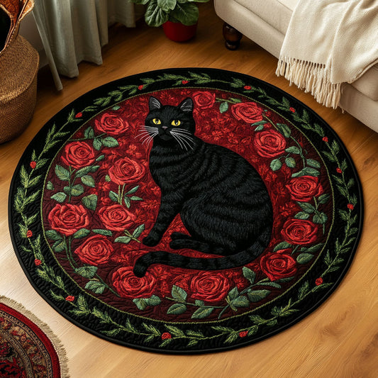Mysterious Black Cat WP1403049CL Quilted Round Mat
