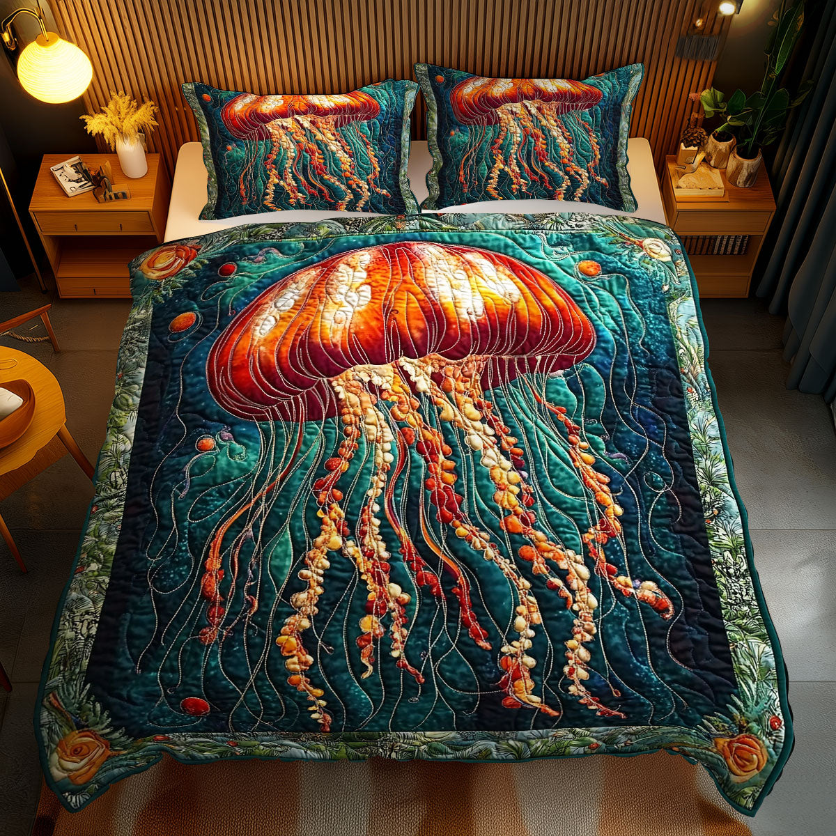 Red Jellyfish Portrait WY1401075CL Duvet Cover Set