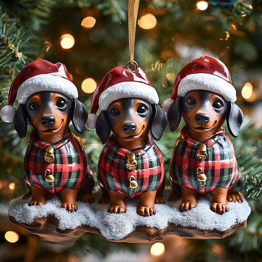 Snowy Dachshund Night WN1510087CL Christmas Ornament
