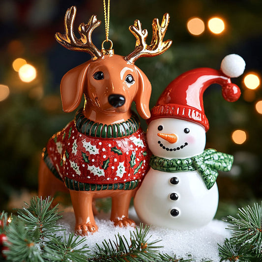 Dachshund And Snowman Joy WN1510026CL Christmas Ornament