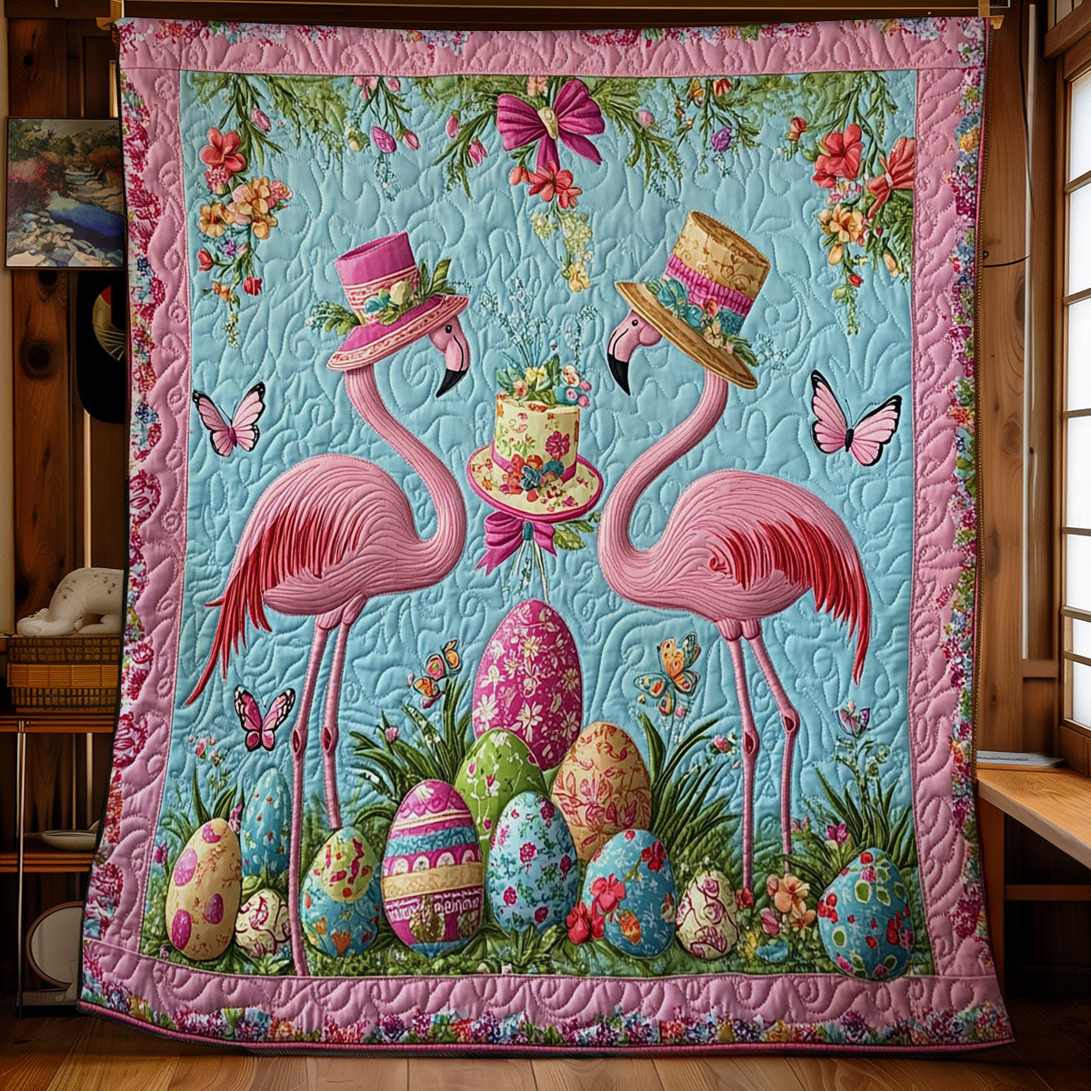 Easter Egg Flamingo WY2001074CL Quilt