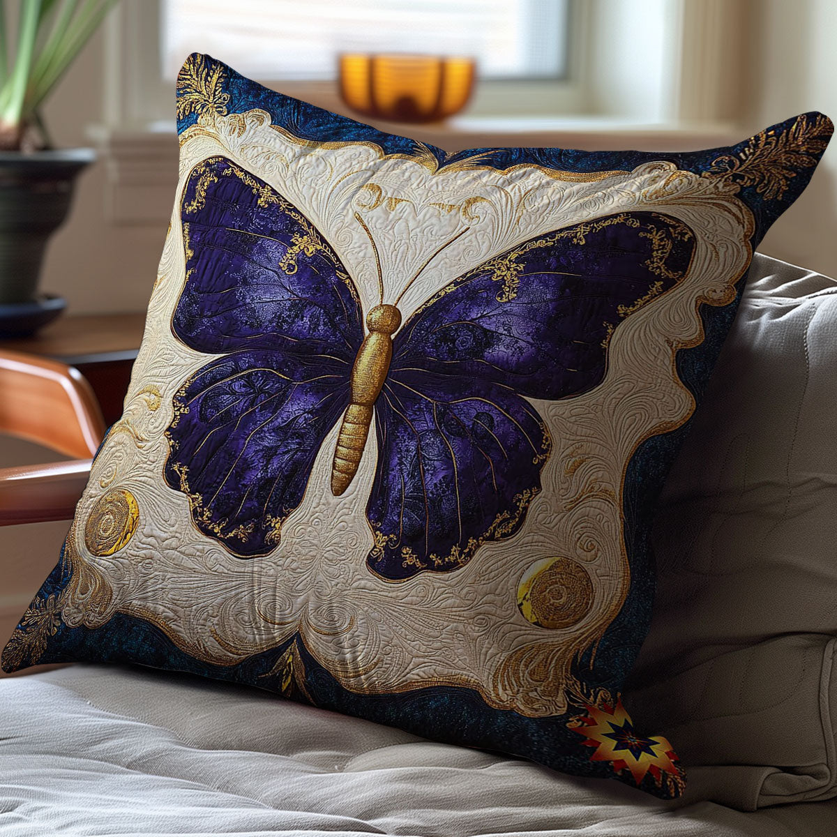 Gold Purple Butterfly WY0912093CL Quilt Pillow Case