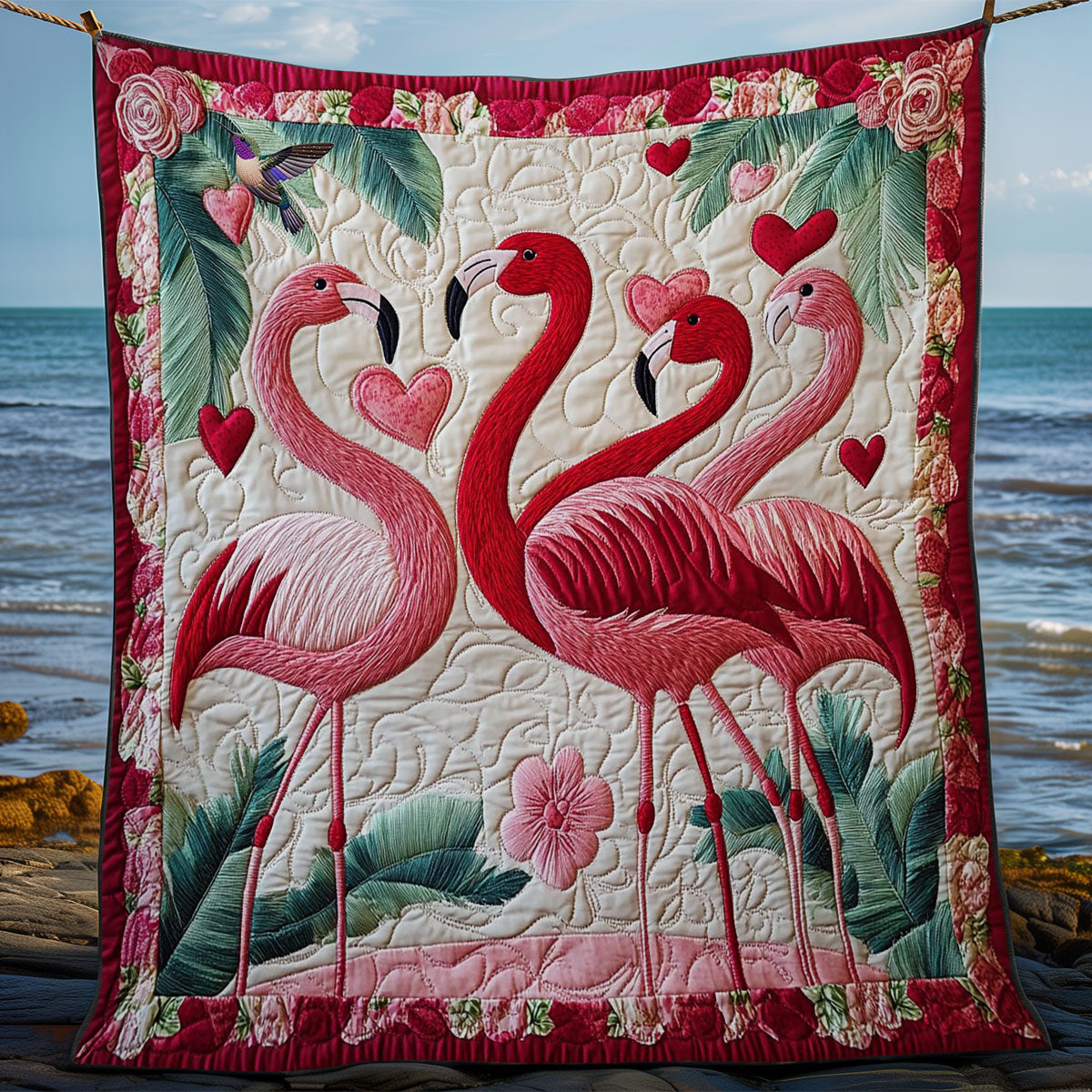 Heart Flamingo WY0512019CL Quilt