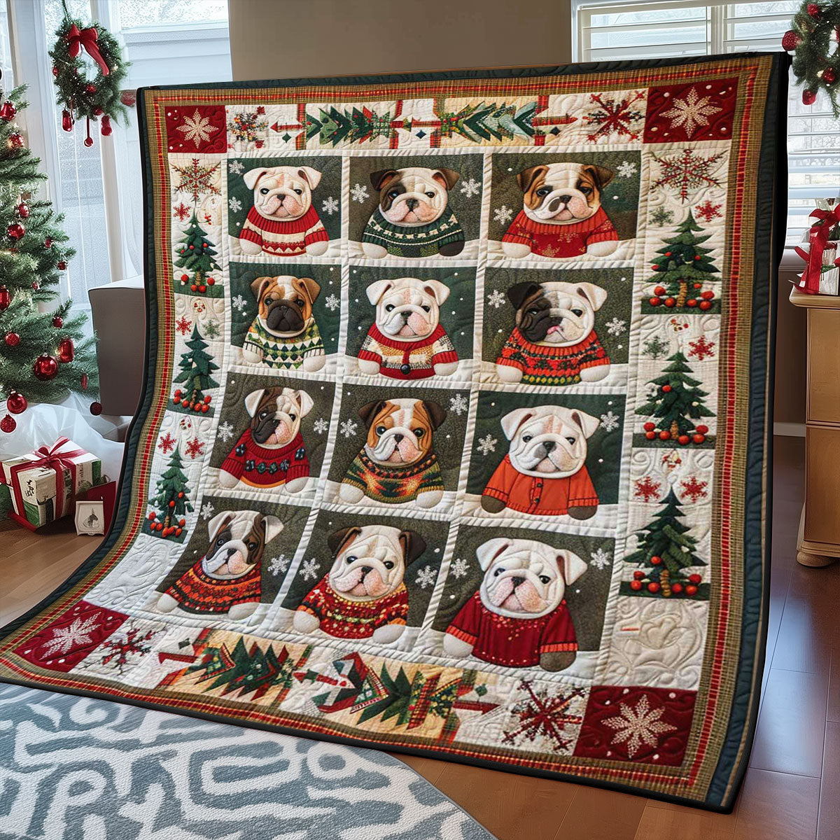 Cute Baby Christmas Bulldog WJ1009009CL Quilt