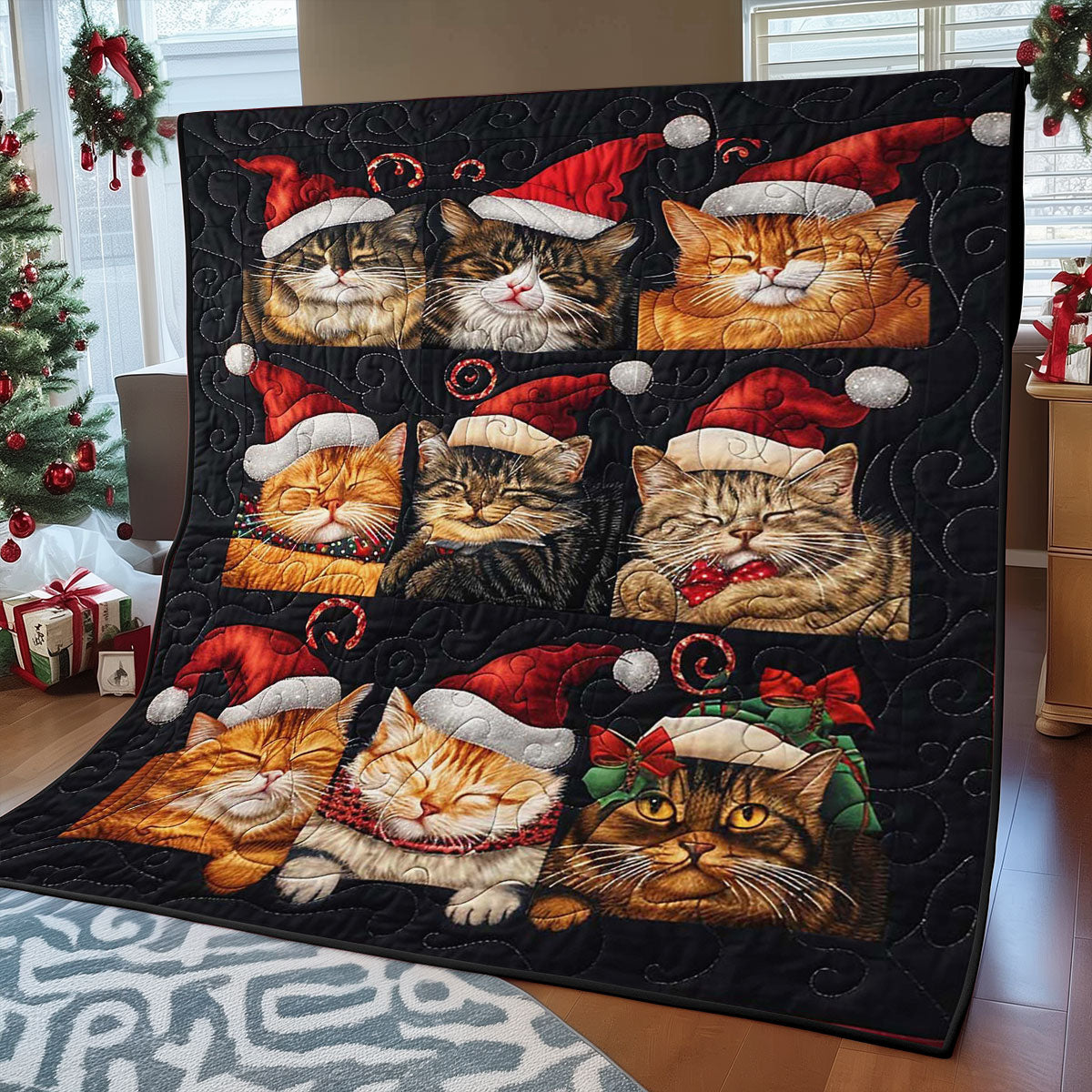 Sleeping Christmas Cat WJ1608023CL Quilt