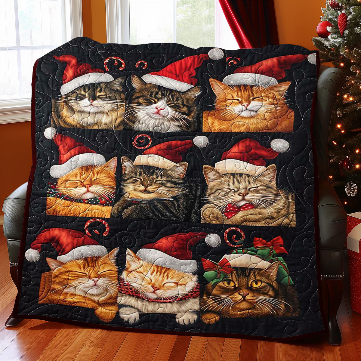 Sleeping Christmas Cat WJ1608023CL Quilt