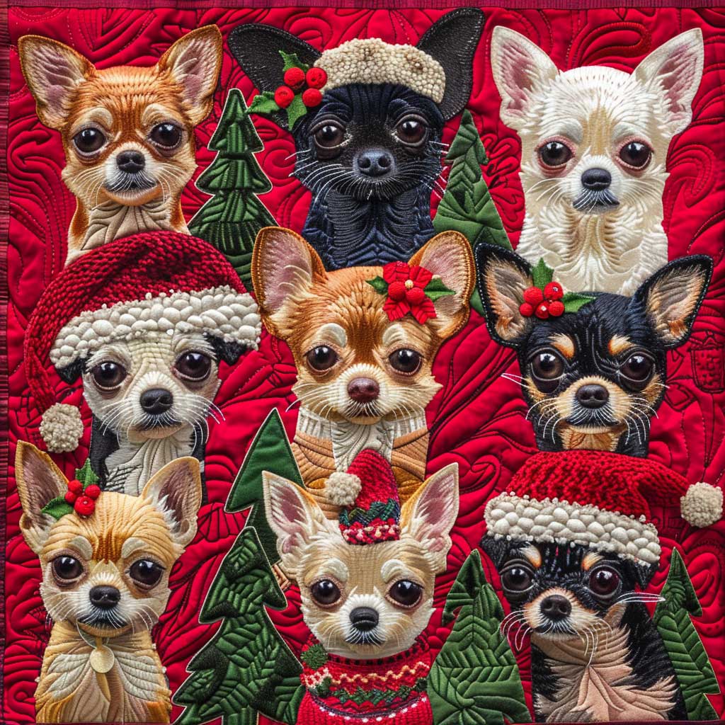 Cheerful Chihuahua Christmas XR1508019CL Quilt