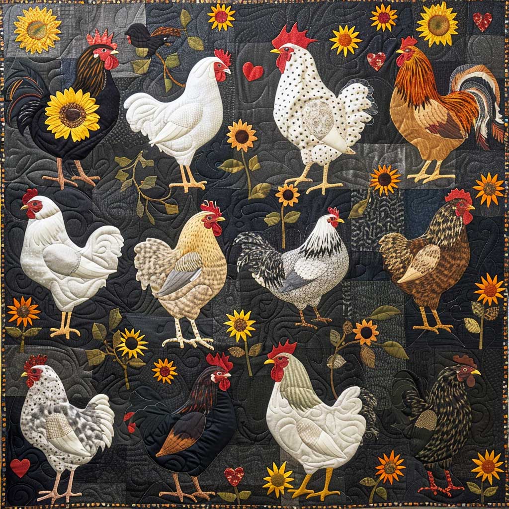 Chicken And Sunflowers XR0607007CL Quilt