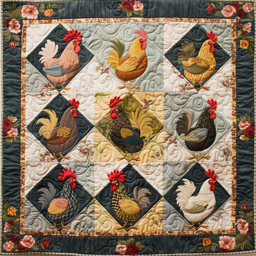 Chickens And Flowers XR2005007CL Quilt