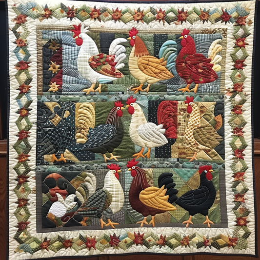 Chickens Flowers XR1805020CL Quilt