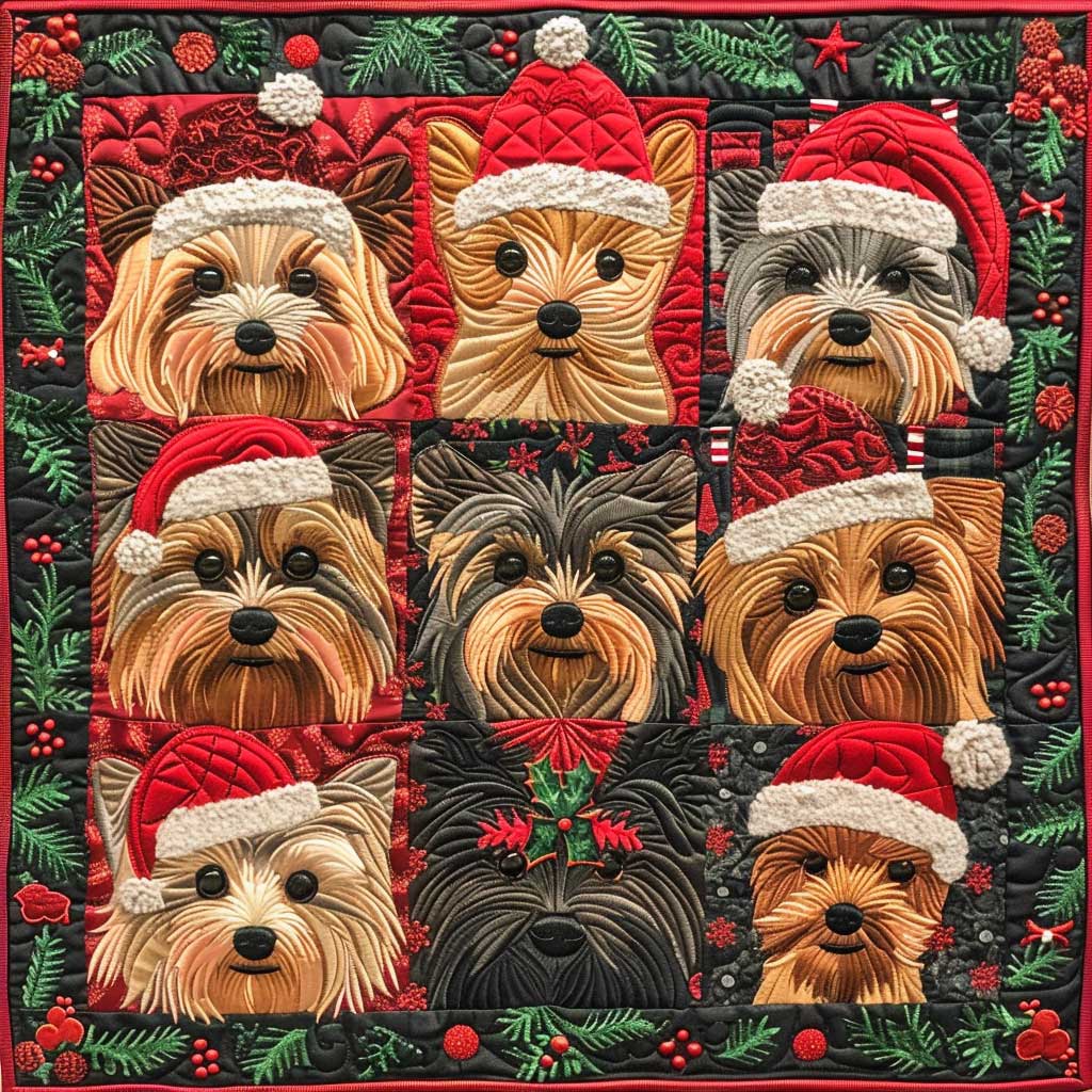 Cute 9 Yorkshire Terriers Christmas XR1508029CL Quilt