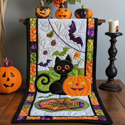 Cute Black Cat And Pumpkin Halloween XR2307009CL Quilted Table Runner