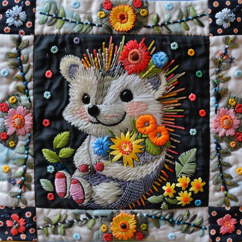 Cute Hedgehod With Flowers WJ1207004CL Quilt