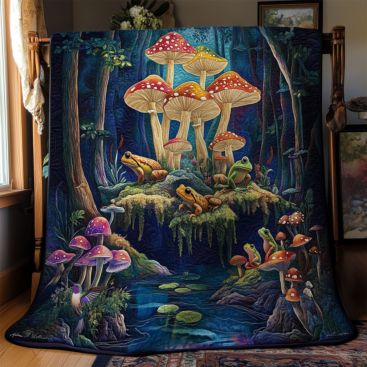 Frog Family Mushroom Forest WY2511025CL Quilt