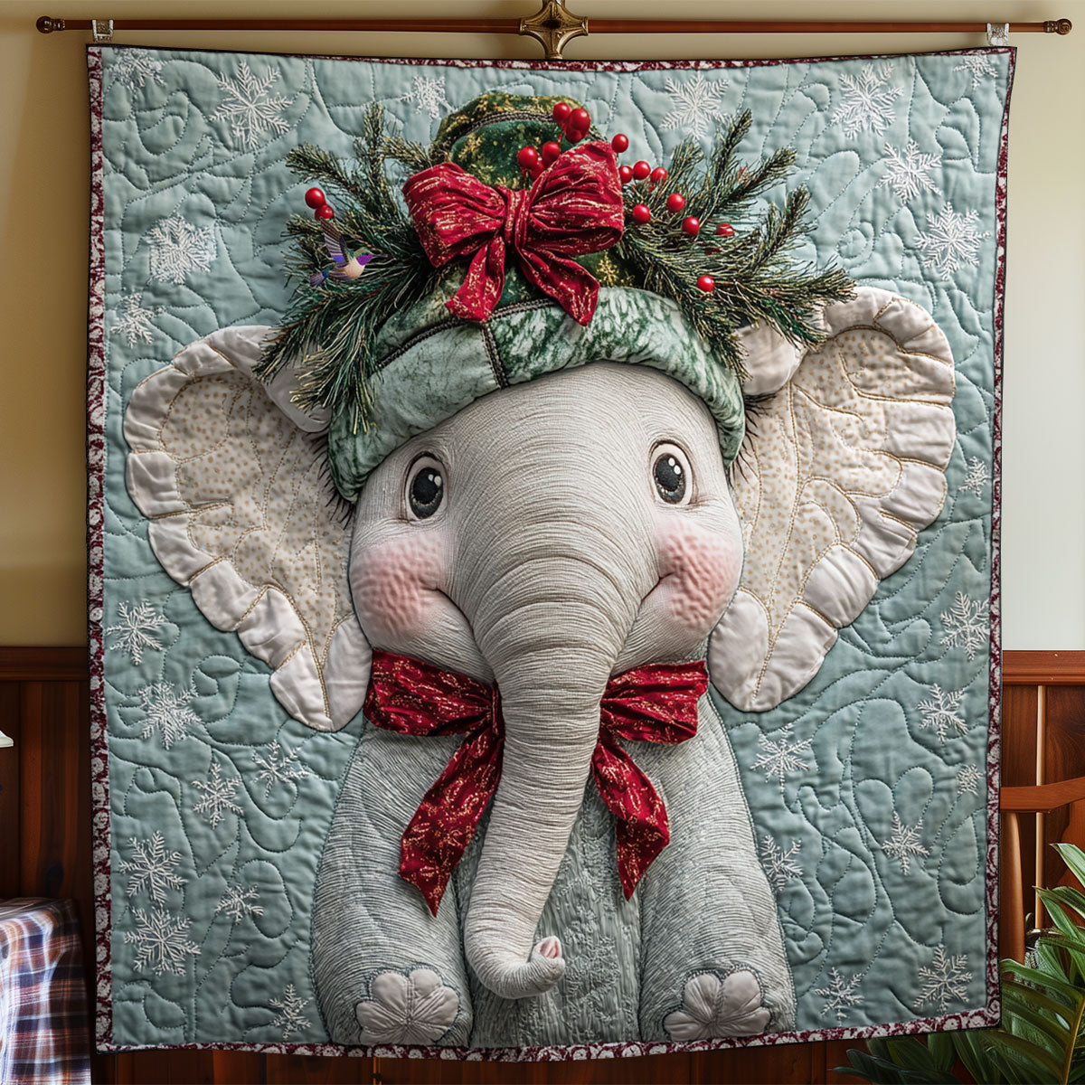 Cute Christmas Elephant WY0411014CL Quilt