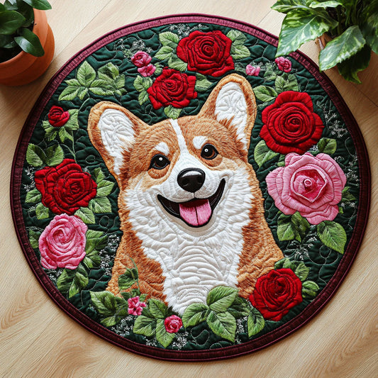 Corgi and Roses CW0307020CL Quilted Round Mat