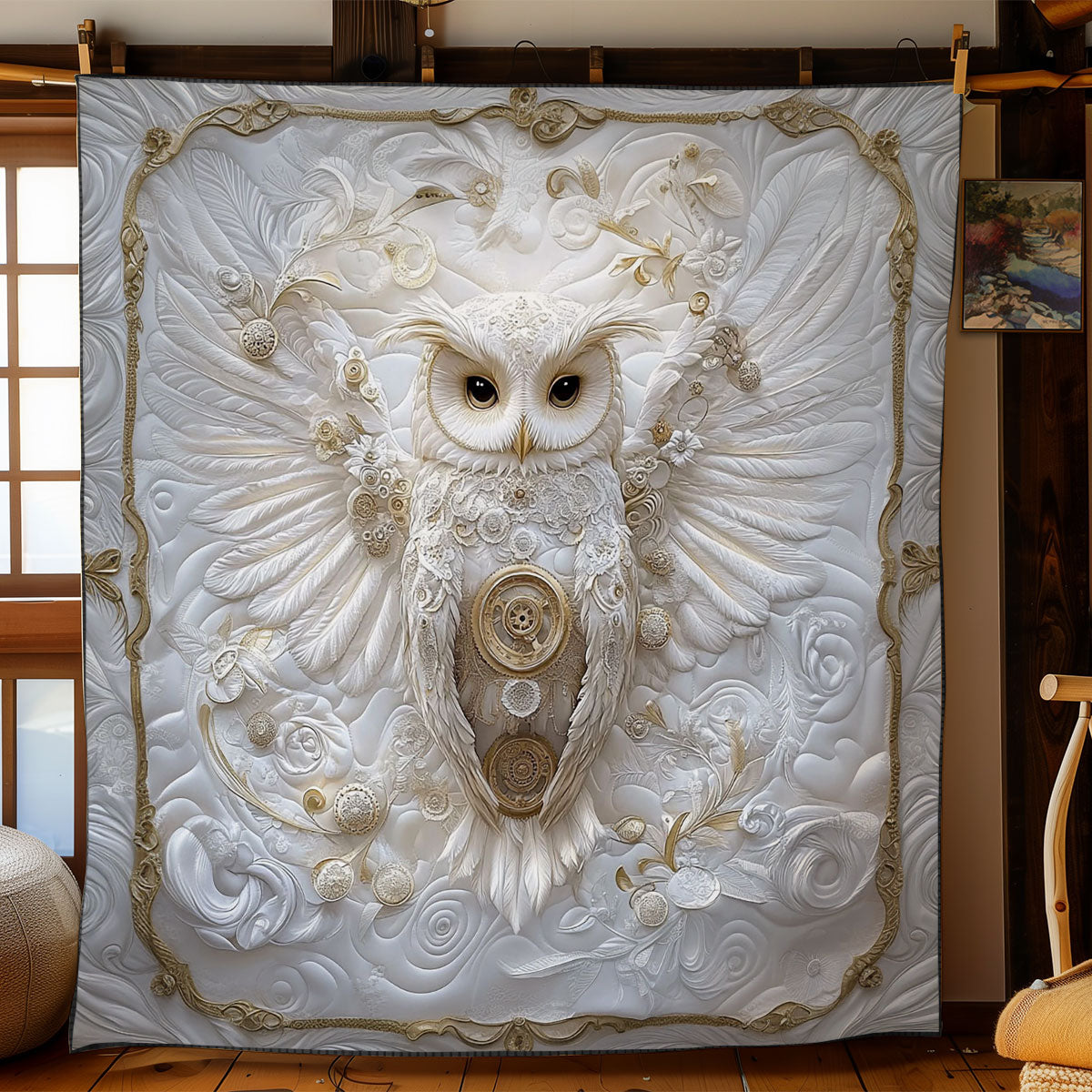 White Owl Portrait WY0202088CL Quilt