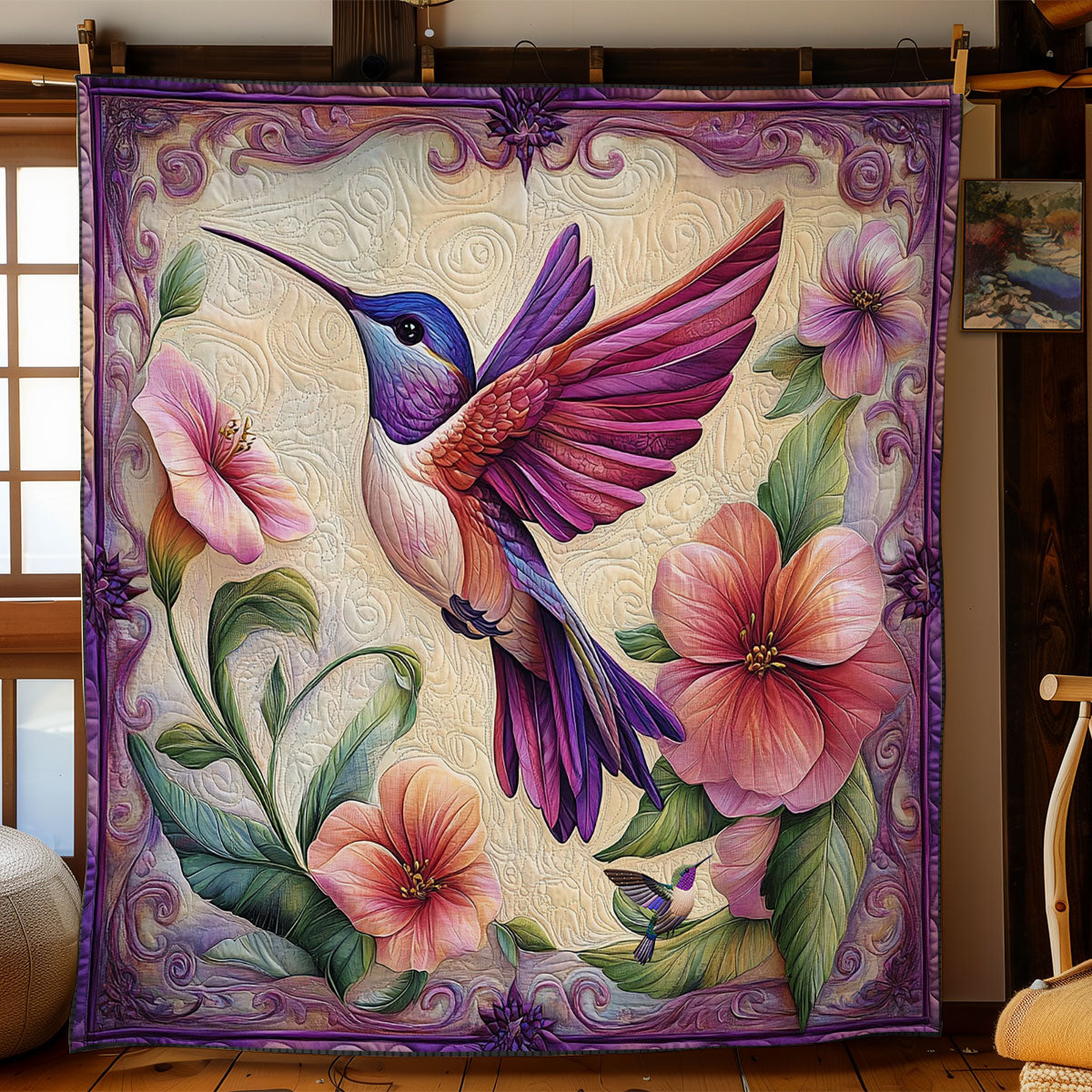 Purple Hummingbird WY2011046CL Quilt
