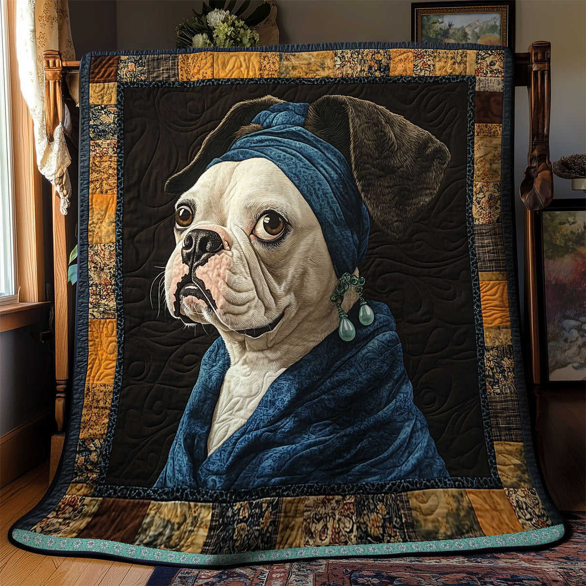 Bulldog with A Pearl Earring WN2509029CL Quilt