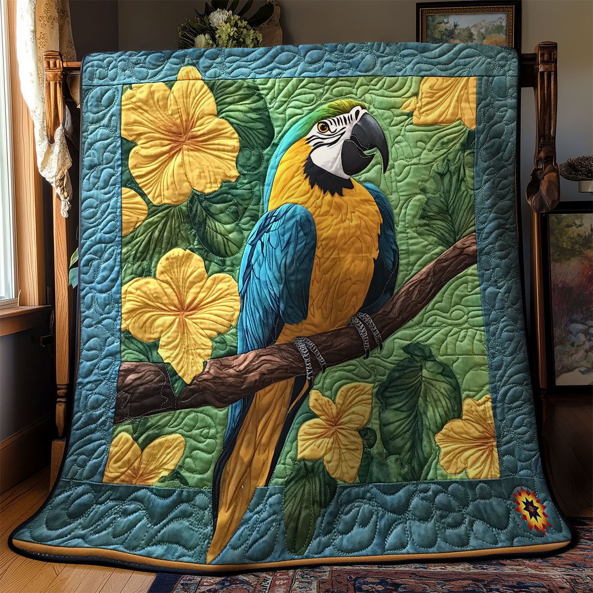 Yellow FLower And Parrot WY0611029CL Quilt