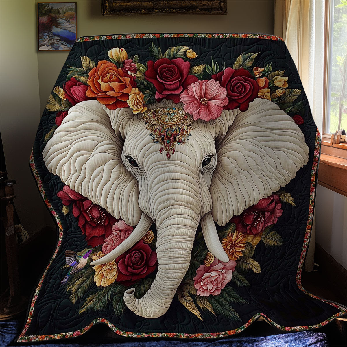 Flower White Elephant WY0512033CL Quilt