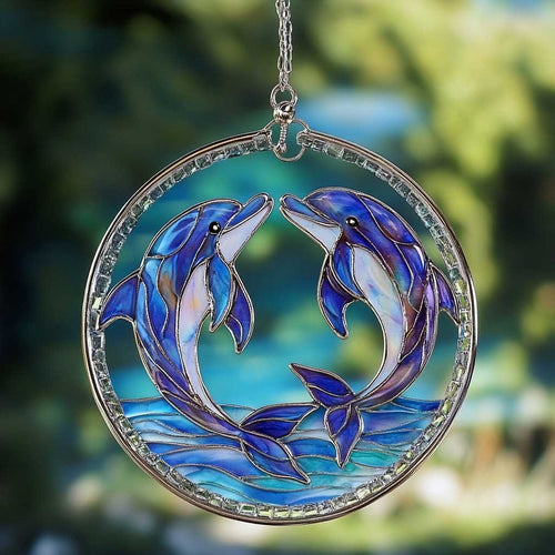 Dolphin WJ3009043CL Stained Glass Suncatcher