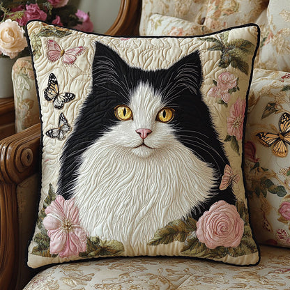Black White Cat Flower WT1104022CL Quilt Pillow Case