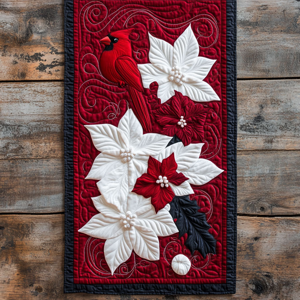 Cardinal In Poinsettia WY2802020CL Quilted Table Runner