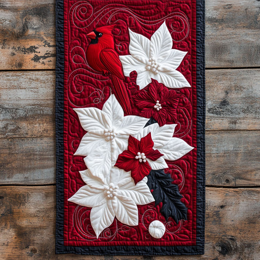 Cardinal In Poinsettia WY2802020CL Quilted Table Runner