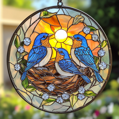 Bluebirds' Harmony WN0611057CL Stained Glass Suncatcher