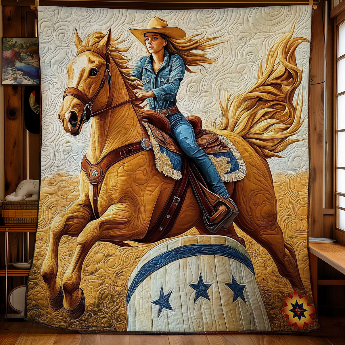 Cowboy Riding Horse WY2611015CL Quilt