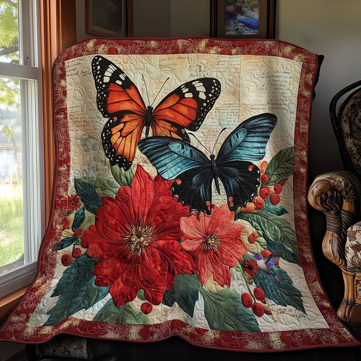 Red Flower Butterfly WY2511034CL Quilt