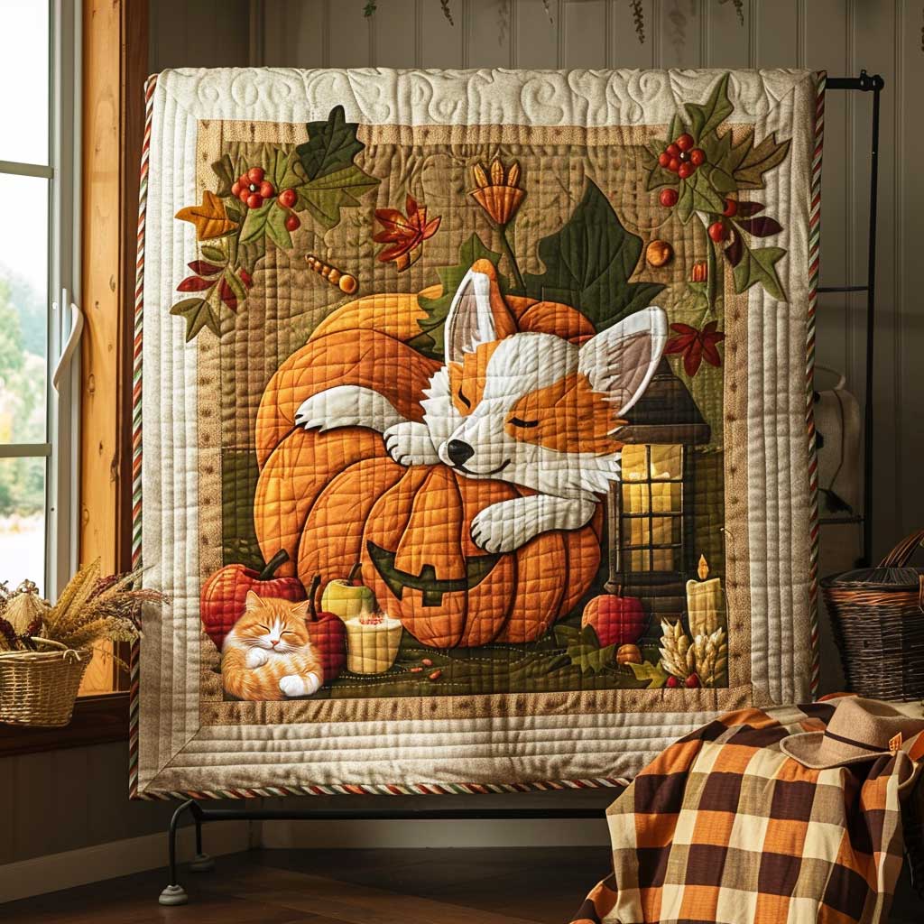 Corgi Thanksgiving Nap WN1410012CL Quilt